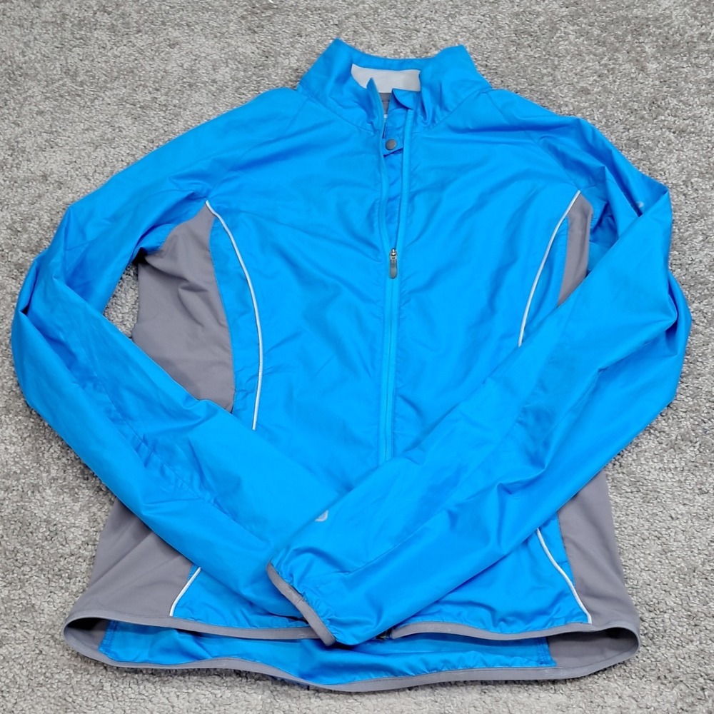 Salomon Womens Blue Grey Full Zip Lightweight Reflective Running Jacket Size M